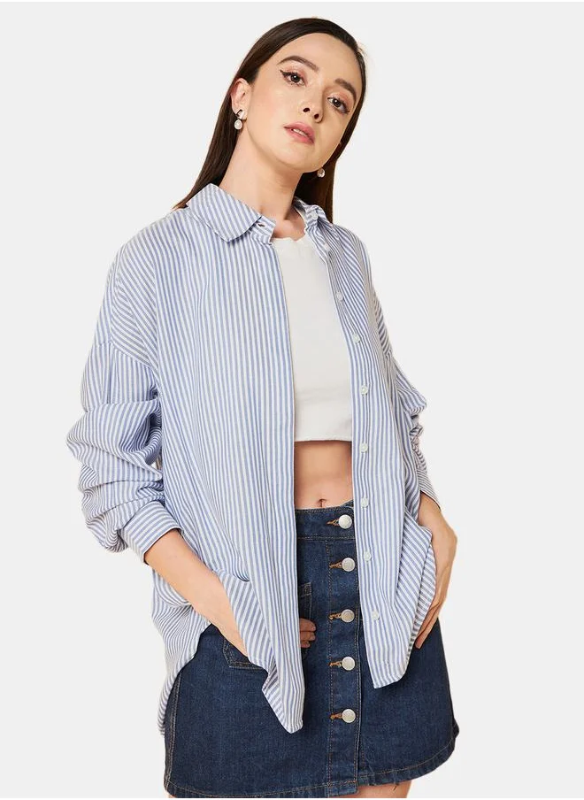 هاي ستار Oversized Striped Shirt with Long Sleeves by Styli