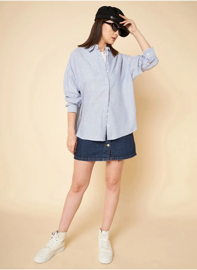 هاي ستار Oversized Striped Shirt with Long Sleeves by Styli