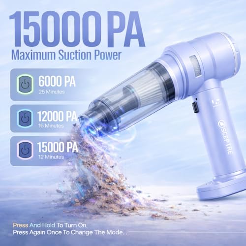 Sceptre Cordless Vacuum Cleaner & Air Duster for Car use| Home & Office use |15000Pa Powerful Suction| Inbuilt 12V Rechargeable Battery| 4-in-1 Wireless Cleaner for Sofa, Bed, Carpet & PC Cleaning - Image 3