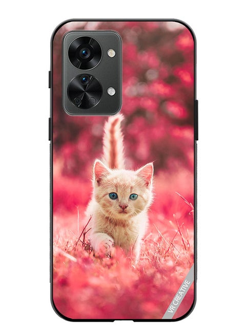 Protective Case Cover For OnePlus Nord 2T Red Blossom Cat Design Multicolour