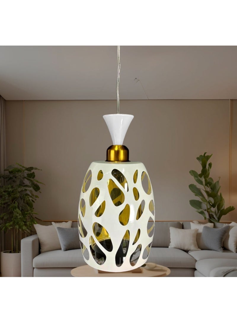 Modern single metal pendant, white color. 1 bulb from Zidane Center