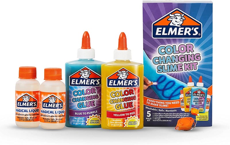 ELMER'S مجموعة إيليمر لتغيير لون السلايم | لوازم السلايم تشمل غراء يغير لونه | مع منشط السلايم السحري السائل | ينشط بضوء الأشعة فوق البنفسجية | مجموعة من 4 قطع - Image 1