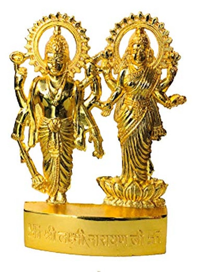 Divya Shakti Lakshmi Narayan Bust Brass Figurine - Handcrafted Metal Religious Decorative Gift - 4.5 x 3 x 0.5 inches (Golden, Standard)