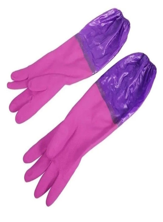 Firstdemand Long Household Cleaning Gloves, Pink and Purple, Elbow Length, Heavy Duty