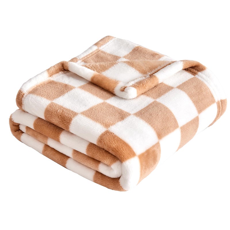 Yurhap Checkered Baby Blanket Fleece Baby Blankets Neutral for Boys Girls Super Soft Warm Lightweight Infant Toddler Newborn Receiving Blankets for Crib Stroller 30x40 Khaki