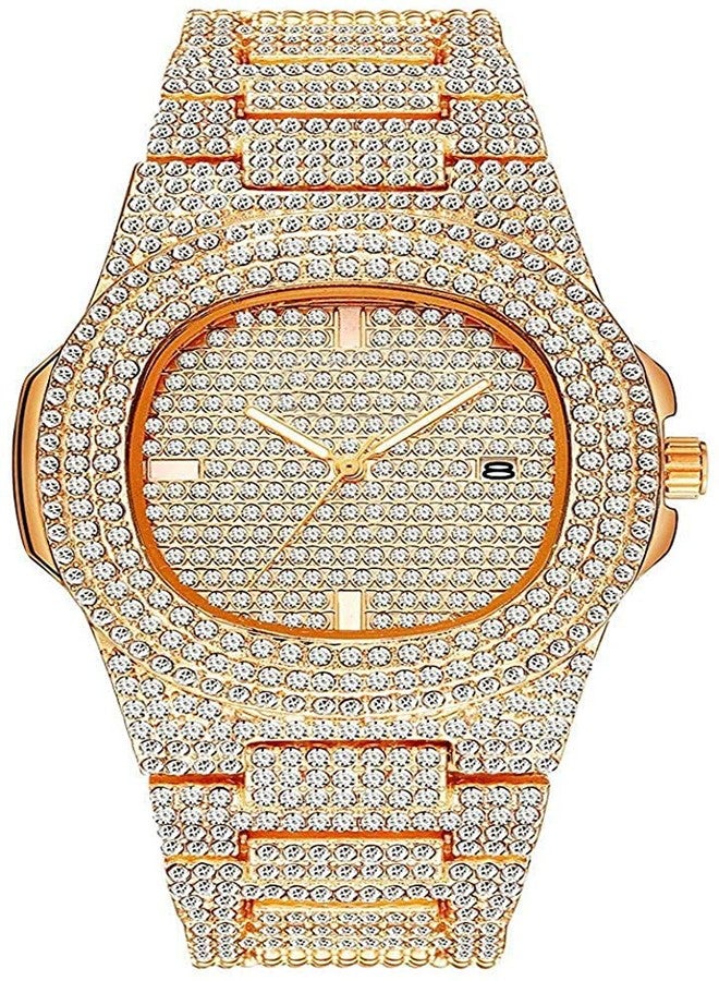 BESTKANG Fashion Unisex Crystal Diamond Watches Mens/Womens Luxury Bling-ed Out Gold Silver Stainless Steel Quartz Analog Wrist Watch, Rose Gold watches, Crystal Diamond Watches - Image 1
