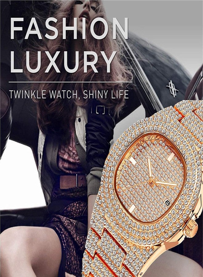 BESTKANG Fashion Unisex Crystal Diamond Watches Mens/Womens Luxury Bling-ed Out Gold Silver Stainless Steel Quartz Analog Wrist Watch, Rose Gold watches, Crystal Diamond Watches - Image 4