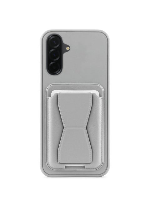 Leather back cover with card wallet Foldable Shockpoof Case compatible with Samsung Galaxy A36/A56 (Grey)