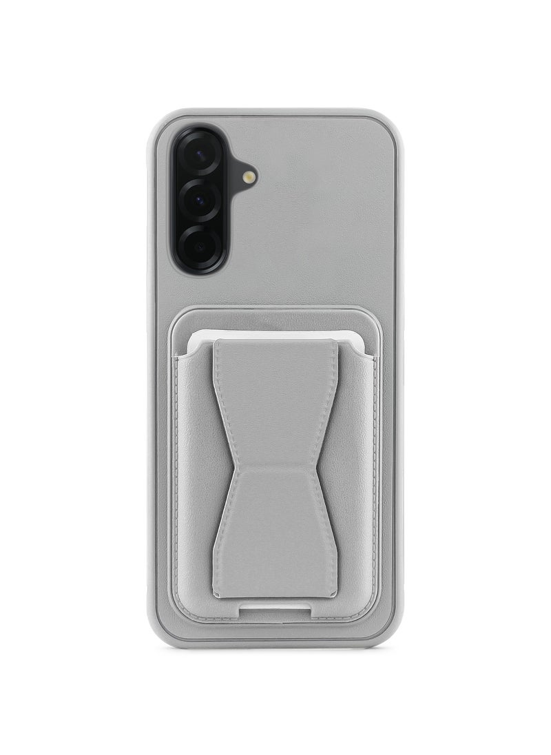 Leather back cover with card wallet Foldable Shockpoof Case compatible with Samsung Galaxy A36/A56 (Grey)