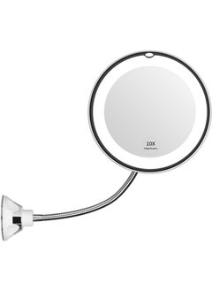 Ru syanl Flexible Gooseneck 10x Magnifying LED Lighted Makeup Mirror Bathroom Magnification Vanity Mirror with Suction Cup 360 Degree Swivel Daylight Battery Operated Cordless Travel Mirror  - Image 1
