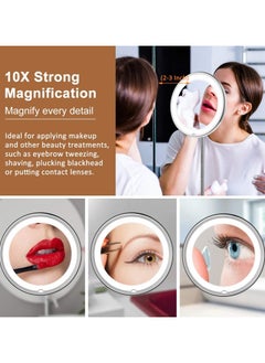 Ru syanl Flexible Gooseneck 10x Magnifying LED Lighted Makeup Mirror Bathroom Magnification Vanity Mirror with Suction Cup 360 Degree Swivel Daylight Battery Operated Cordless Travel Mirror  - Image 3