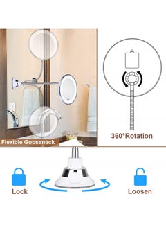 Ru syanl Flexible Gooseneck 10x Magnifying LED Lighted Makeup Mirror Bathroom Magnification Vanity Mirror with Suction Cup 360 Degree Swivel Daylight Battery Operated Cordless Travel Mirror  - Image 4