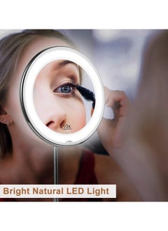 Ru syanl Flexible Gooseneck 10x Magnifying LED Lighted Makeup Mirror Bathroom Magnification Vanity Mirror with Suction Cup 360 Degree Swivel Daylight Battery Operated Cordless Travel Mirror  - Image 5
