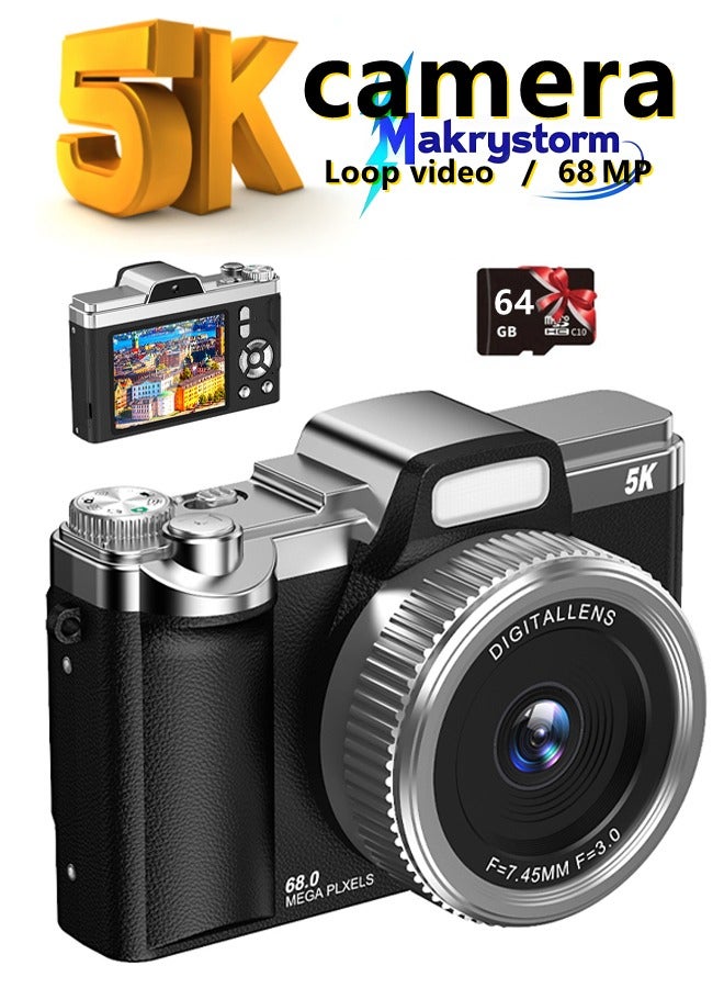 5K Digital Camera, 68MP Point and Shoot Camera for Photography – Includes 64GB SD Card, 16X Zoom，Vlogging Camera for Beginners  Gift - Image 1