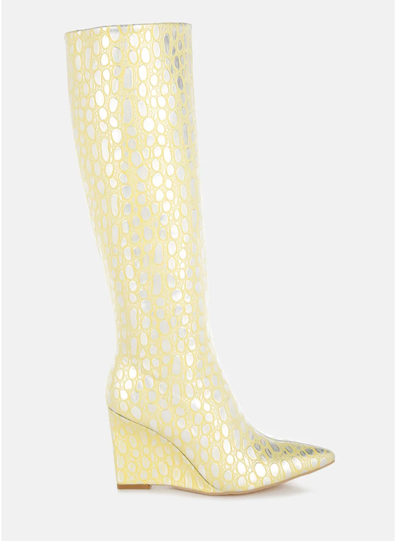 London Rag Tear Shaped Faux Leather Boots in Lime Yellow