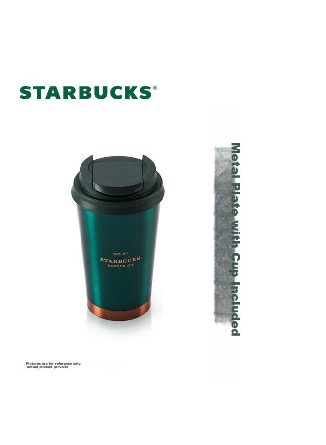 Starbucks فنجان ستاربكس الفولاذ المقاوم للصدأ الداكن الأخضر مع حواف ذهبية، سعة 384 مل، كوب قهوة محمول، كوب سيارة، هدية عطلة للرجال - Image 2