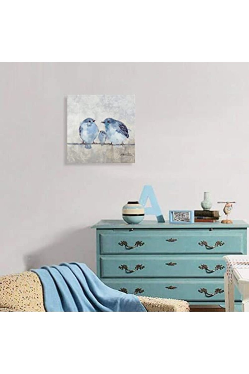 Woxfcart Bathroom Decor Bird Wall Art - Love Birds Picture Print on Canvas - Cute Animal Poster Decoration Teen Room Bedroom with Frame Easy Hang, Blue Gray Walls Décor - 13.5"x13.5" - Image 3