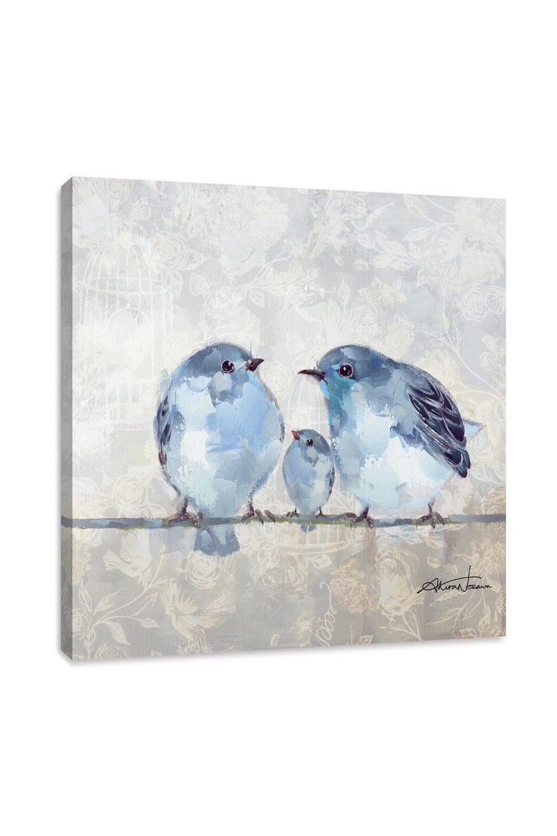 Woxfcart Bathroom Decor Bird Wall Art - Love Birds Picture Print on Canvas - Cute Animal Poster Decoration Teen Room Bedroom with Frame Easy Hang, Blue Gray Walls Décor - 13.5"x13.5" - Image 1