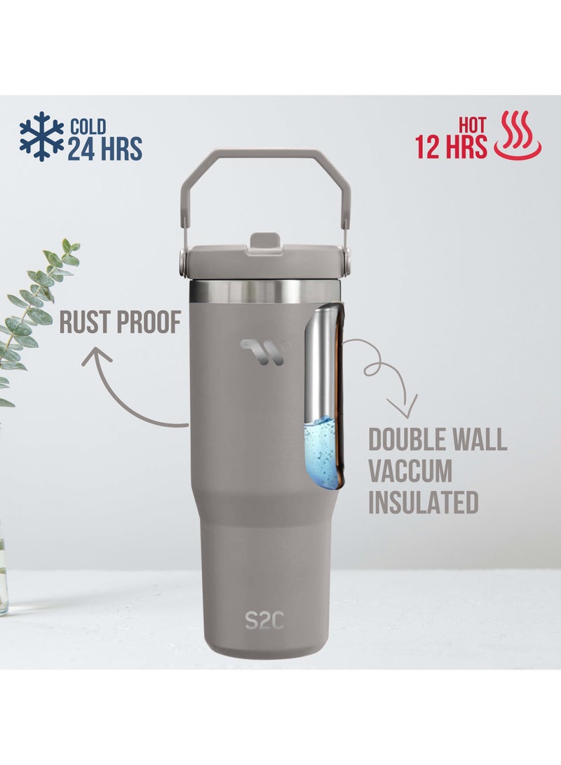 S2C S2C 30oz Stainless Steel Tumbler with Handle & Straw – Double Wall Vacuum Insulated Travel Mug – Leak-Resistant, BPA-Free, Fits Car Cup Holder.  - Image 3