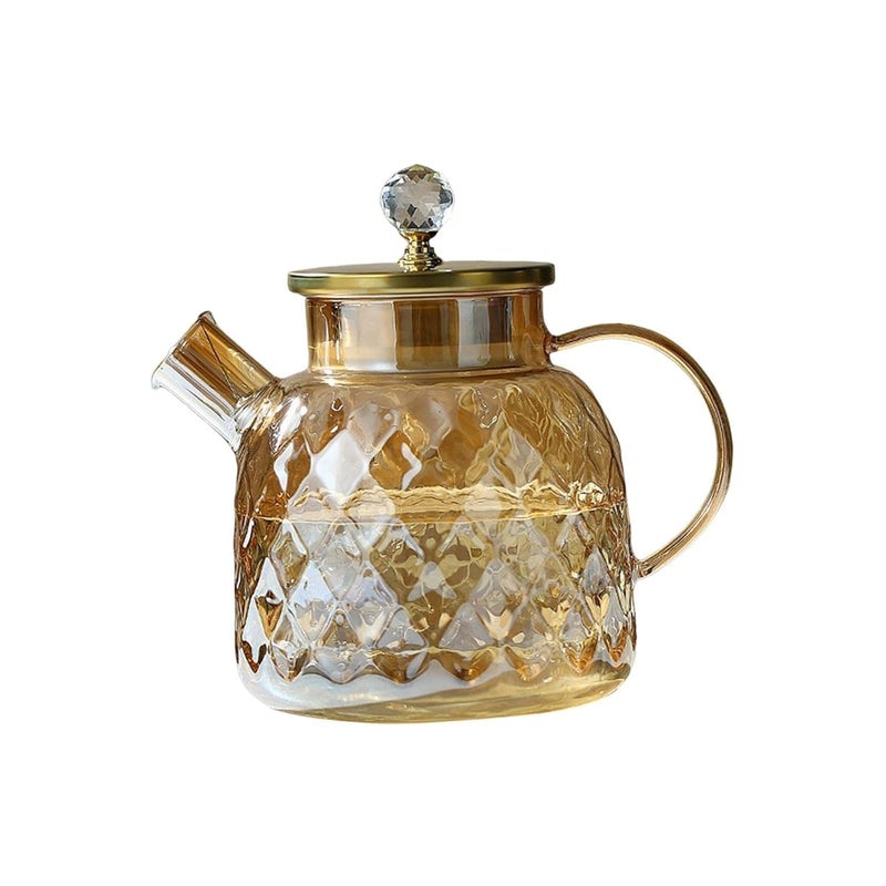 PATTAR Golden Wooden Crystal LID Glass Tea Pot Kettle with No Heat Resistant Perfect for Tea and Coffee Maker Wooden Lid Loose Leaf Teapot with Strainer Gold Pack of 1 - Image 5