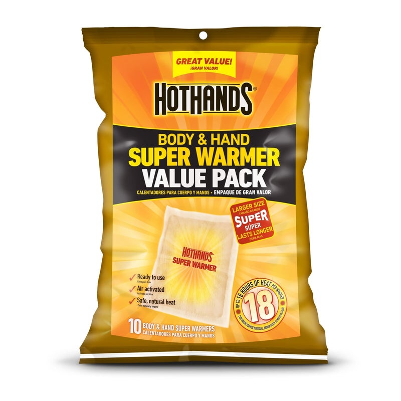 HotHands HotHands Body & Hand Super Warmers - Long Lasting Natural Odorless Air Activated Warmers - Up to 18 Hours of Heat - 10 Individual Warmers  - Image 1