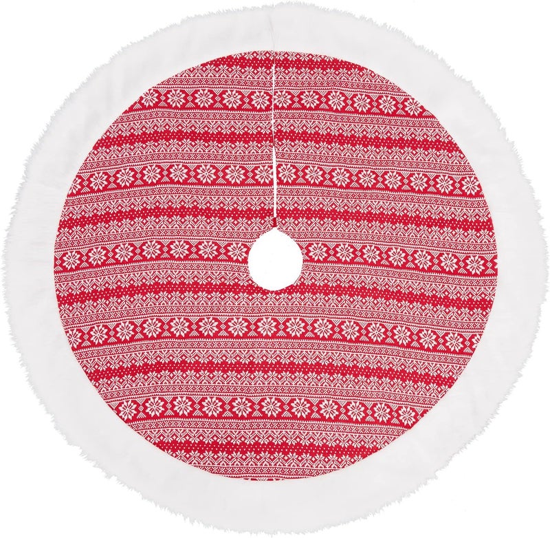 Fashionwu Christmas Tree Skirt 48 Inches Red White Tree Skirts for Artificial Trees Xmas Holiday Party Decorations  - Image 1