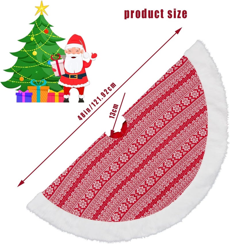 Fashionwu Christmas Tree Skirt 48 Inches Red White Tree Skirts for Artificial Trees Xmas Holiday Party Decorations  - Image 2