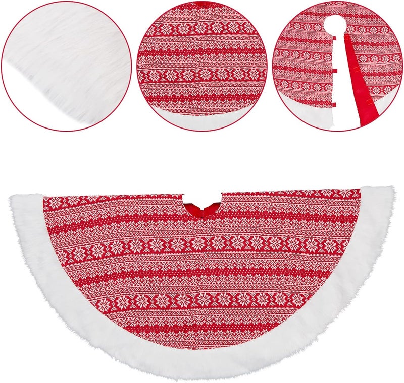 Fashionwu Christmas Tree Skirt 48 Inches Red White Tree Skirts for Artificial Trees Xmas Holiday Party Decorations  - Image 3