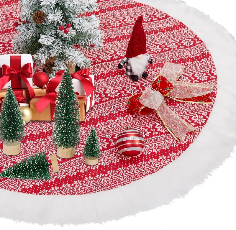Fashionwu Christmas Tree Skirt 48 Inches Red White Tree Skirts for Artificial Trees Xmas Holiday Party Decorations  - Image 5