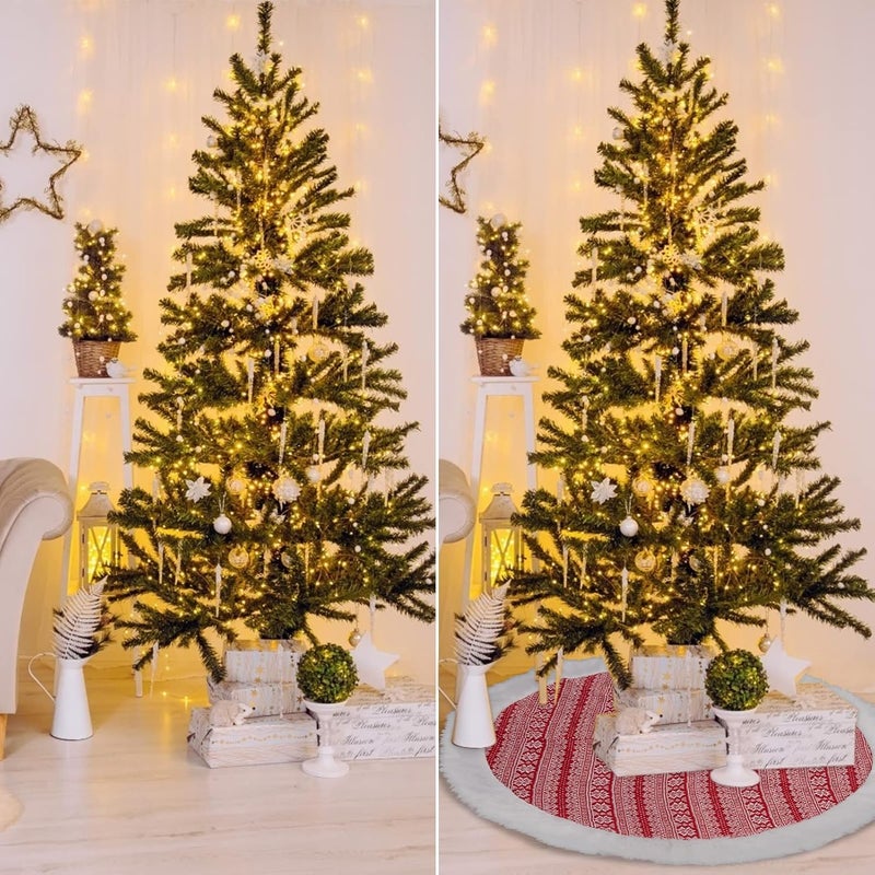 Fashionwu Christmas Tree Skirt 48 Inches Red White Tree Skirts for Artificial Trees Xmas Holiday Party Decorations  - Image 4