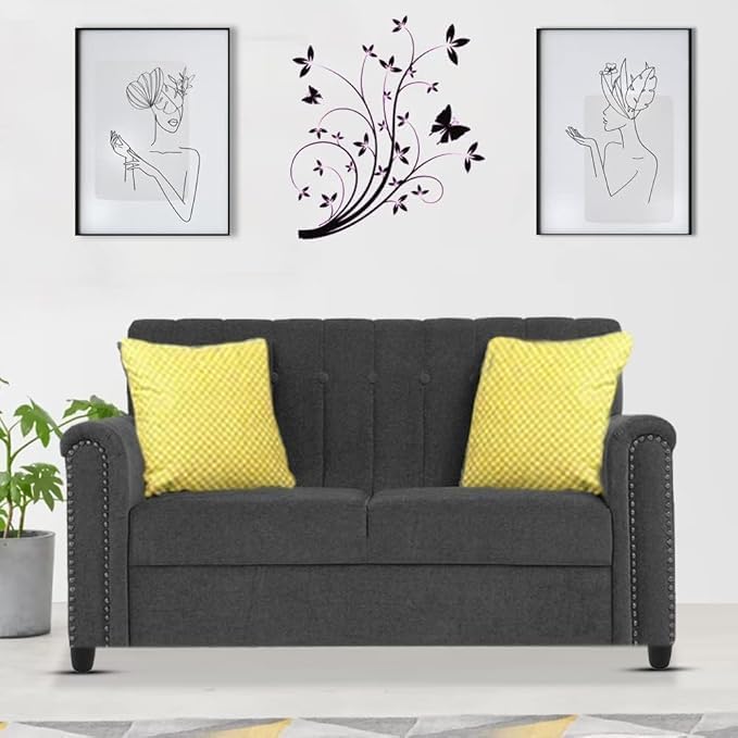 Poppins Home 2 Seater Classic Sofa Set for Living Room (Black) - Image 1