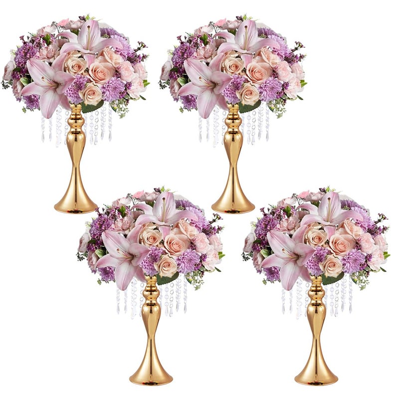 Fullvaseer Fullvaseer Crystal Wedding Flower StandMetal Wedding Centerpiece VaseGold Table Centerpiece Floral Display Rack for Tables Wedding Dinner Party Ceremony Birthday Event Decor 4pcs Gold 