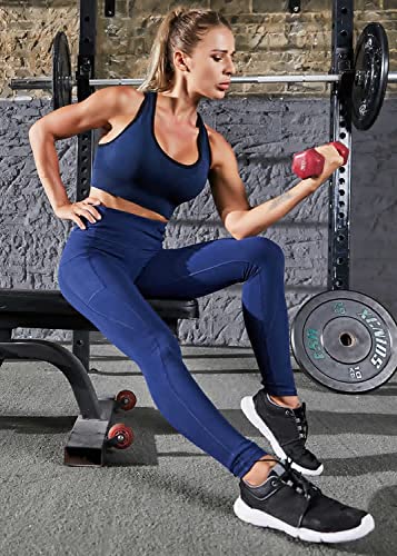 Heathyoga Leggings with Pockets for Women Tummy Control High Waisted Yoga Pants Women Compression Workout Leggings Blue - Image 3