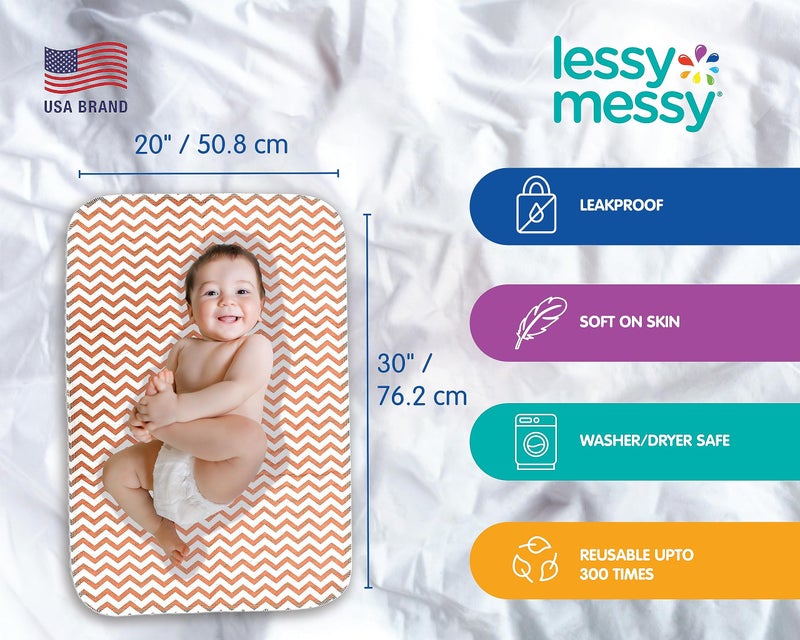 Lessy Messy Waterproof Baby Diaper Changing mat (Peach Chevron) - Image 2