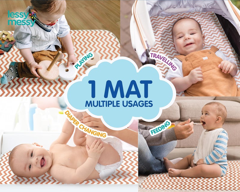 Lessy Messy Waterproof Baby Diaper Changing mat (Peach Chevron) - Image 5