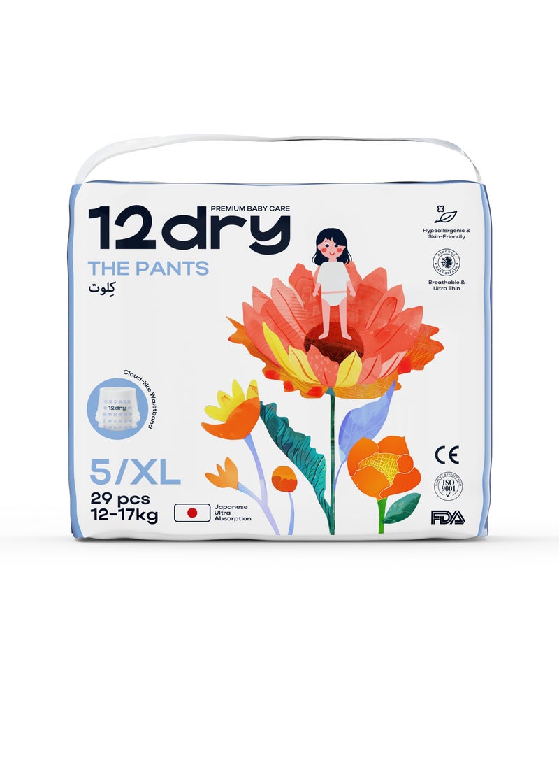 12dry Pants premium baby care Size 5, 12-17 Kg, 29 Count Ultra-Absorbent, Thin & Breathable, Eco-Friendly Baby Pants with Soft Elastic Waistband - Image 1