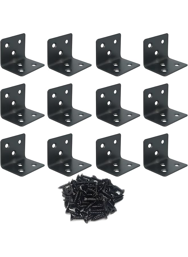 PROMASS promass Angle Brackets, Black Iron Heavy Duty Corner Brace,12 PCS Easy to Install Corner Brackets for Wood, Suitable for Wood Furniture Bed Chair, Strong and Sturdy L Shape Bracket  - Image 1