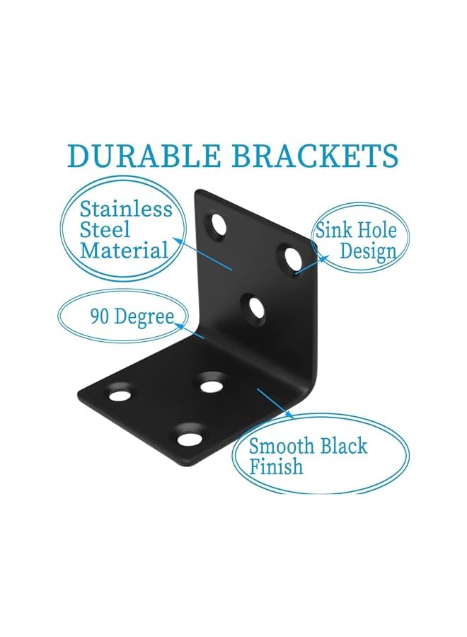 PROMASS promass Angle Brackets, Black Iron Heavy Duty Corner Brace,12 PCS Easy to Install Corner Brackets for Wood, Suitable for Wood Furniture Bed Chair, Strong and Sturdy L Shape Bracket  - Image 2