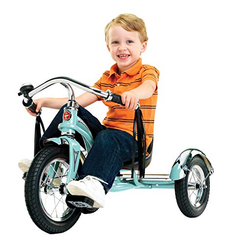 Schwinn Roadster Bike for Toddler Kids Classic Tricycle Low Positioned Steel Trike Frame with Bell and Handlebar Tassels Rear Deck Made of Genuine Wood for Boys and Girls Ages 24 Year Old Teal - Image 5