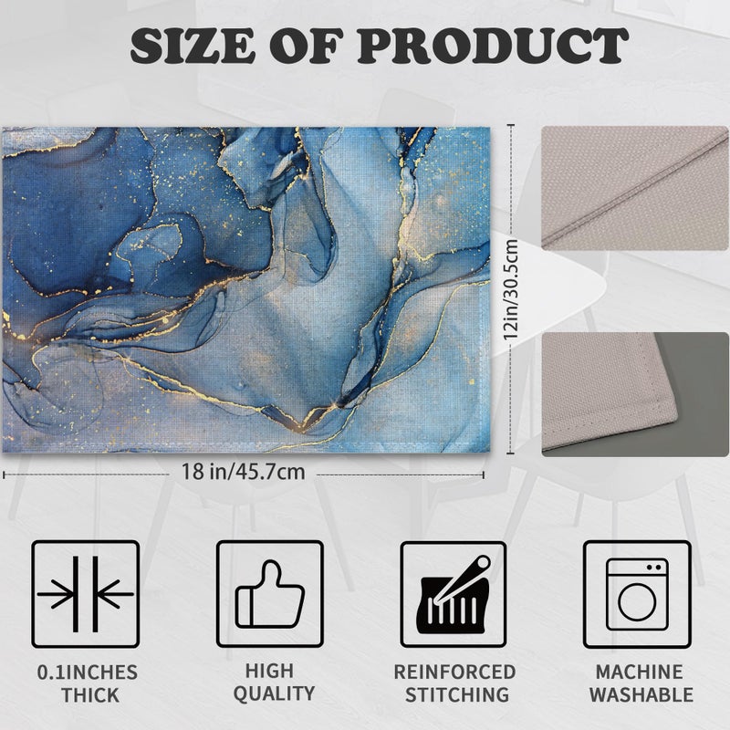 Snowmolle Blue Gold Marble Placemats Set of 6,Abstract Heat Resistant Table Mats Washable Place Mats for Party Kitchen Farmhouse Home Dining Holiday Decor 12x18 Inch - Image 2