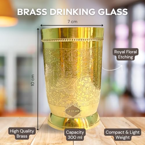 COPRASIA Brass Dining Glass | Drinking Brass Tumbler with Embossed Design | 300 ml Peetal Glass for Daily Use, Traditional Kitchenware & Pooja Use (Pack of 1) - Image 4