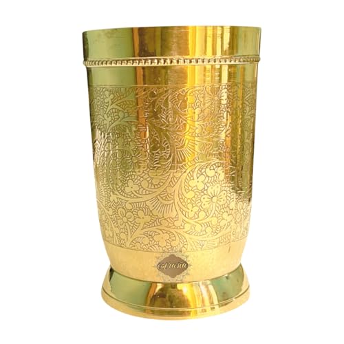COPRASIA Brass Dining Glass | Drinking Brass Tumbler with Embossed Design | 300 ml Peetal Glass for Daily Use, Traditional Kitchenware & Pooja Use (Pack of 1) - Image 3