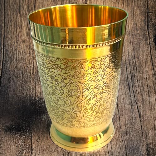 COPRASIA Brass Dining Glass | Drinking Brass Tumbler with Embossed Design | 300 ml Peetal Glass for Daily Use, Traditional Kitchenware & Pooja Use (Pack of 1) - Image 5