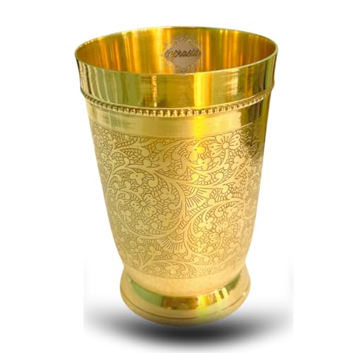 COPRASIA Brass Dining Glass | Drinking Brass Tumbler with Embossed Design | 300 ml Peetal Glass for Daily Use, Traditional Kitchenware & Pooja Use (Pack of 1) - Image 1
