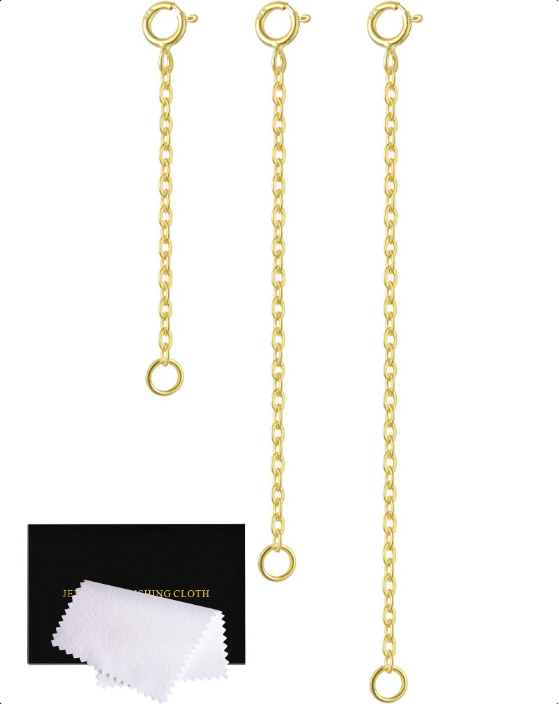 VANBARIS Gold Necklace Extender 14K, 925 Sterling Silver Necklace Extenders Gold Chain Bracelet Anklet Jewelry Extension for Necklaces, 3 Piece Set (2, 3, 4 Inches) - Image 1