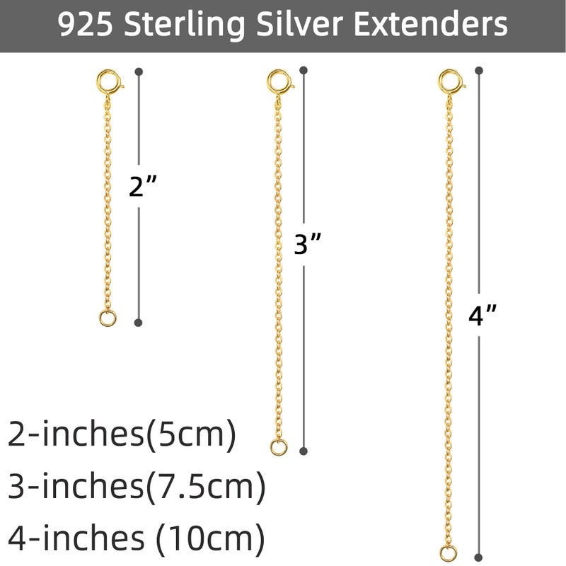 VANBARIS Gold Necklace Extender 14K, 925 Sterling Silver Necklace Extenders Gold Chain Bracelet Anklet Jewelry Extension for Necklaces, 3 Piece Set (2, 3, 4 Inches) - Image 3