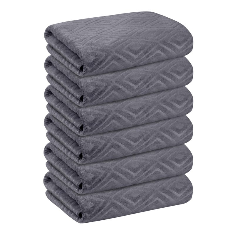 جي ام ال مناشف حمام ميكروفيات الحمام jml مجموعة 6 عبوات (30 "" × 60 "") - حجم كبير امتصاص سريع التجفيف الرمادي منقوش - Image 2