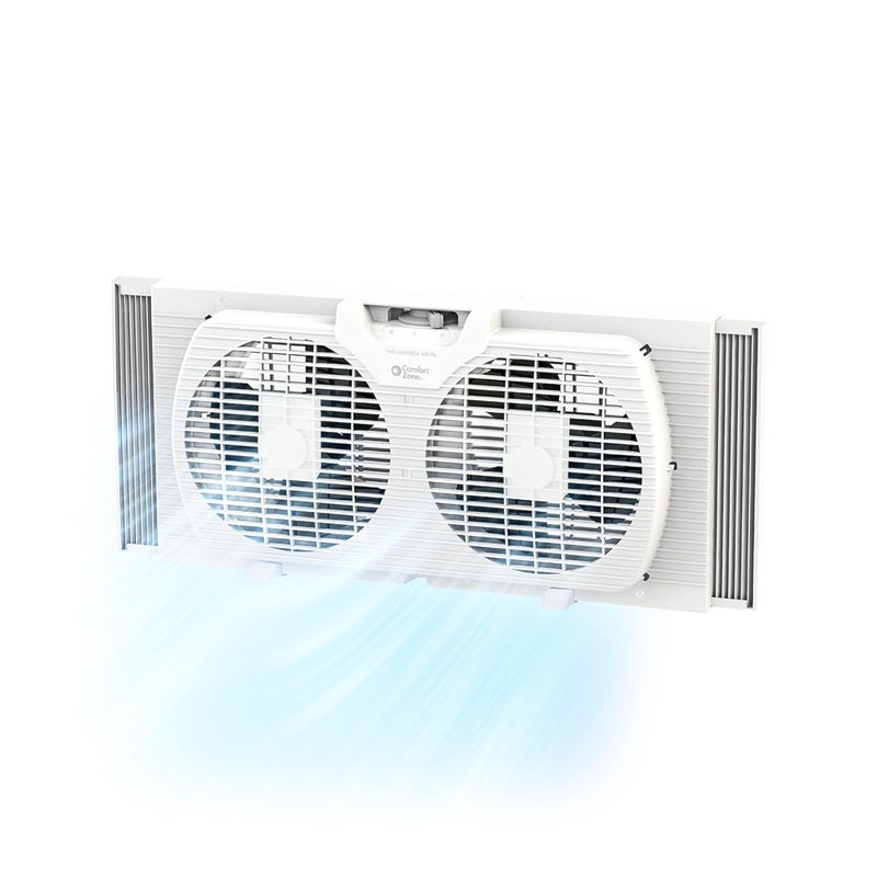 Comfort Zone Twin Window Fan with Reversible Airflow Control 9 inch AutoLocking Expanders 2 Speed Fan Dual Fan Exhaust Airflow 984 ftsec Ideal for Home Kitchen Bedroom  Office CZ319WT