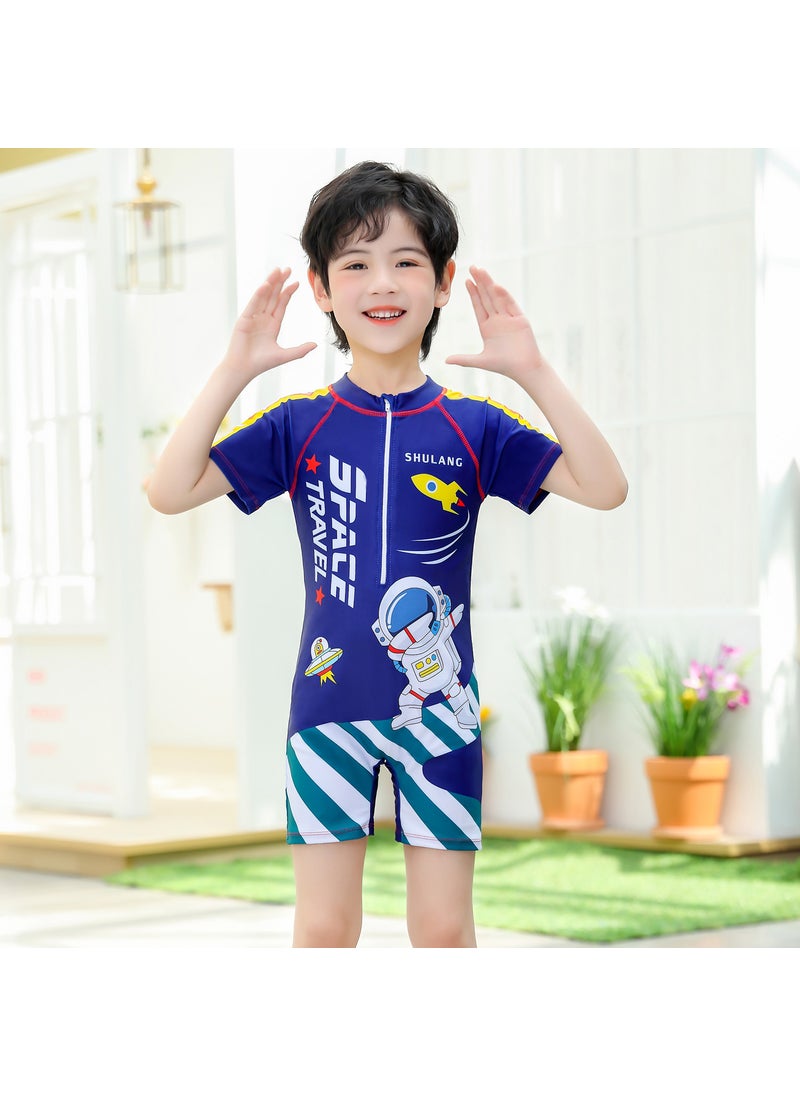 Generic - Kids Quick-Dry Swimsuit Full Body Short Sleeve Navy Astronaut (swimsuit cap) - Image 1