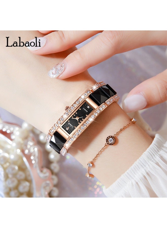 Labaoli New Arrival Ceramic Square Women Watch Full Rhinestone Bezel Rose Gold Bracelet 30M Waterproof Quartz Wristwatch - Image 2
